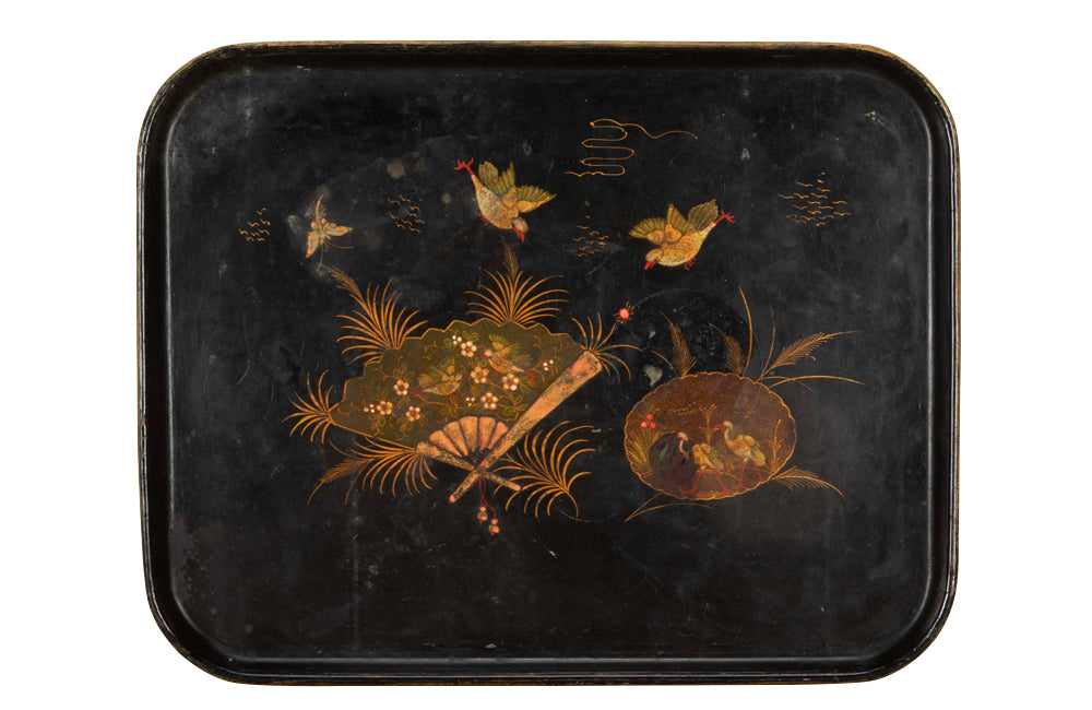 19th century black papier mache Chinoiserie tray.