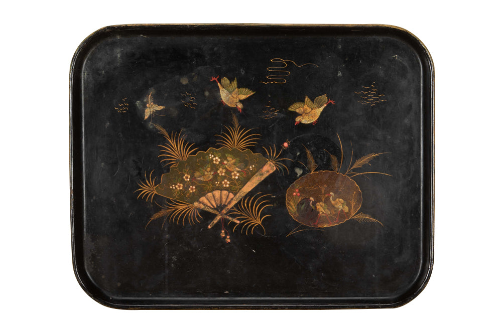 19th century black papier mache Chinoiserie tray.