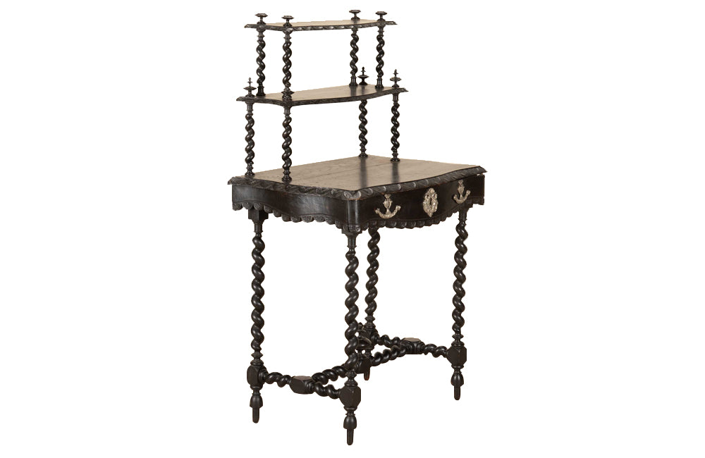19th Century French Napoleon III Ladies Writing Table with Étagère