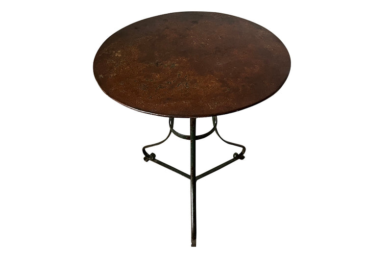 French iron round garden table with old green paint to base circa 1900