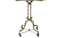 Antique iron table French orangery table on twisted iron base with feet terminating on casters. French Antique Furniture.