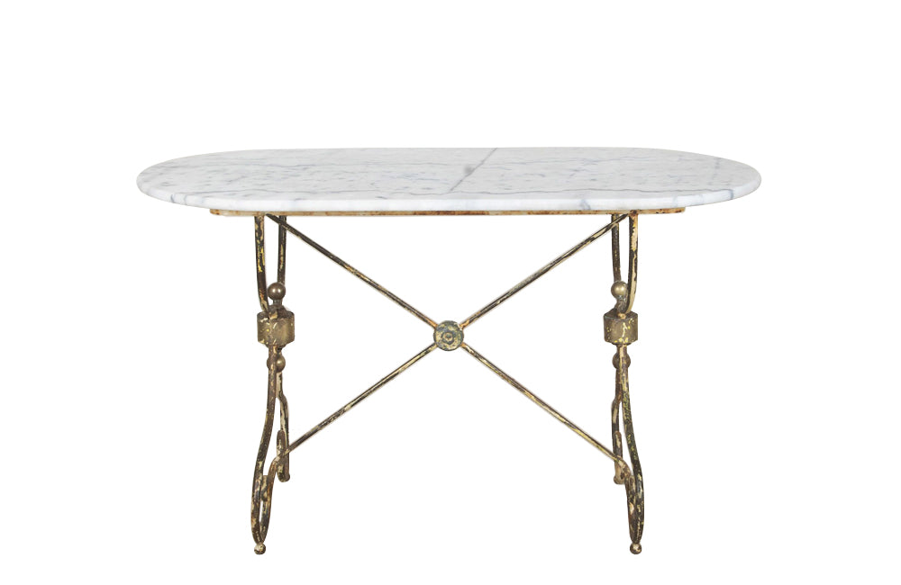 Beautiful 19th Century French boucherie or patisserie presentation table with oval marble top