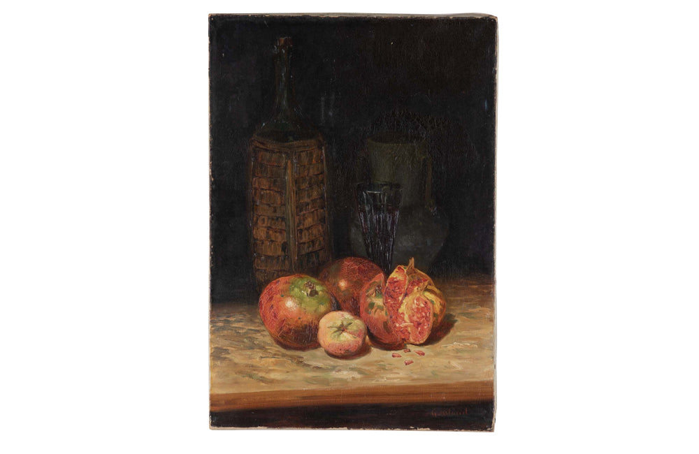 Antique oil painting 19th Century French Still Life Painting with Pomegranates