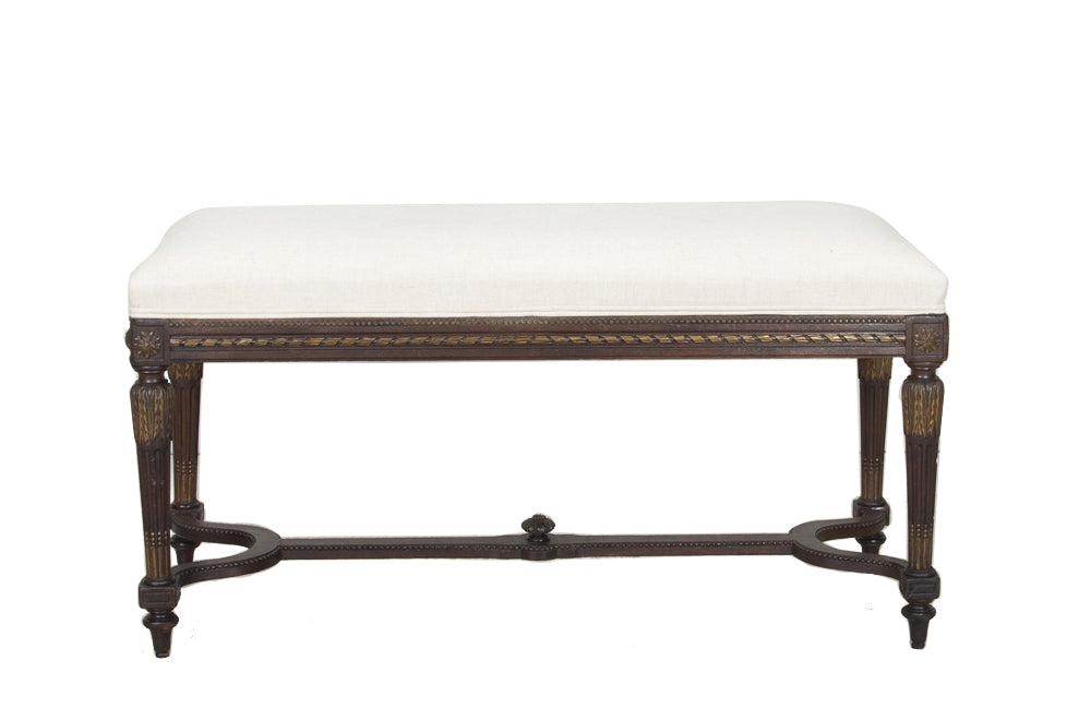 Antique bench walnut in the style of Louis XVI 19th Century French.