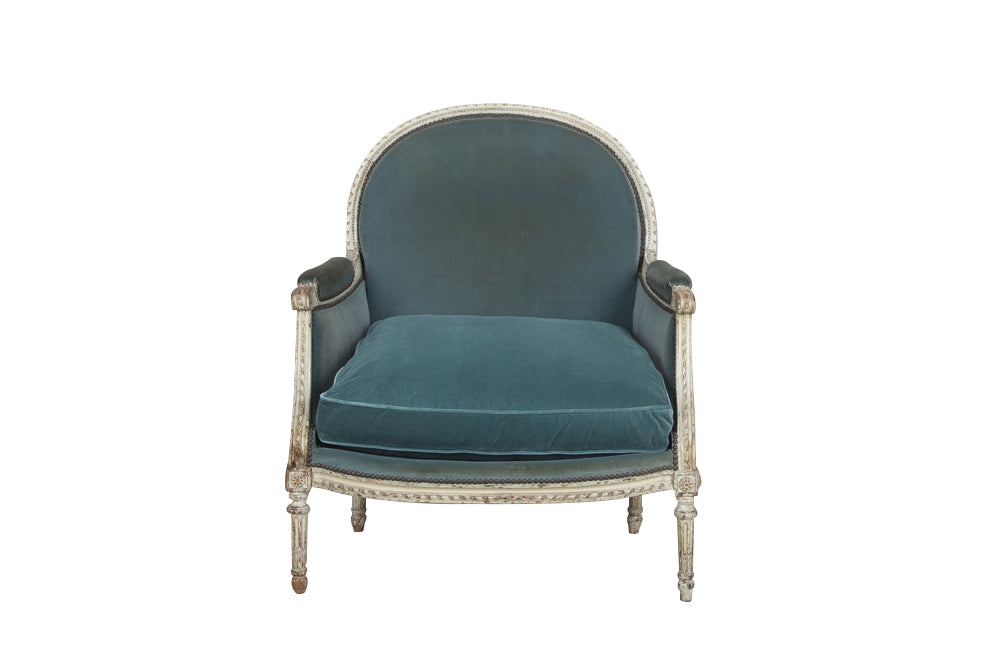 Beautiful large French marquise armchair in the Neo-Classical taste of the Louis XVI period.