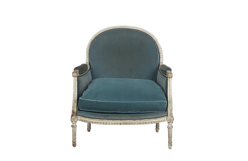 Beautiful large French marquise armchair in the Neo-Classical taste of the Louis XVI period.