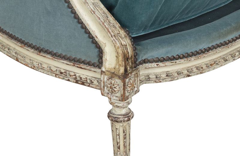 Beautiful large French marquise armchair in the Neo-Classical taste of the Louis XVI period.