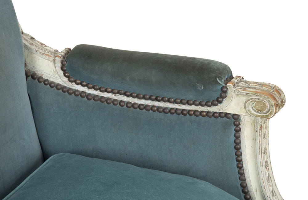 Beautiful large French marquise armchair in the Neo-Classical taste of the Louis XVI period.