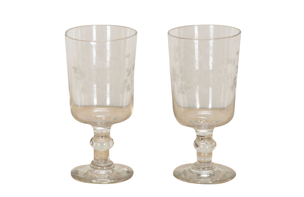 French antique glasses 19th Century hand blown stemmed celebration glasses