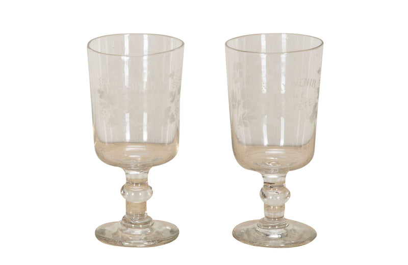 French antique glasses 19th Century hand blown stemmed celebration glasses
