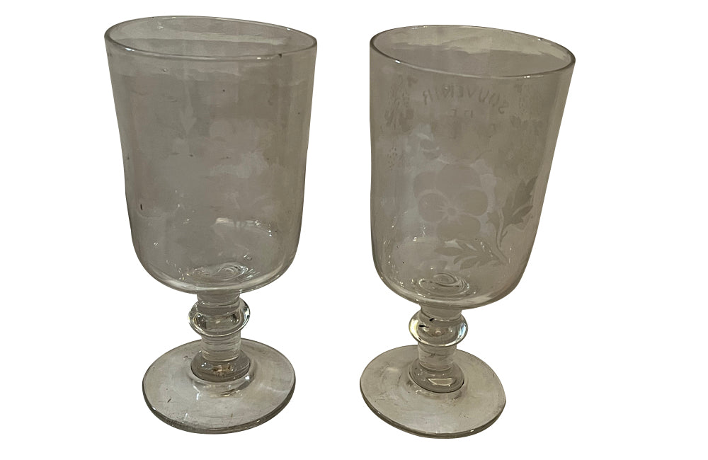 French antique glasses 19th Century hand blown stemmed celebration glasses