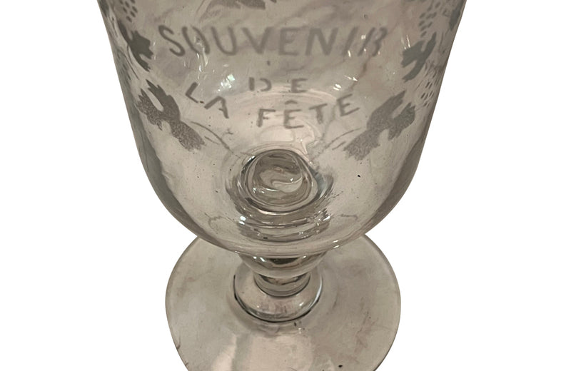 French antique glasses 19th Century hand blown stemmed celebration glasses