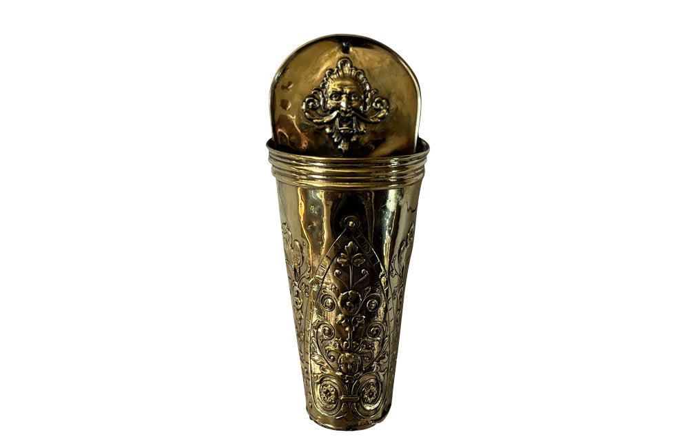 Large 19th century French embossed brass wall candle holder pocket