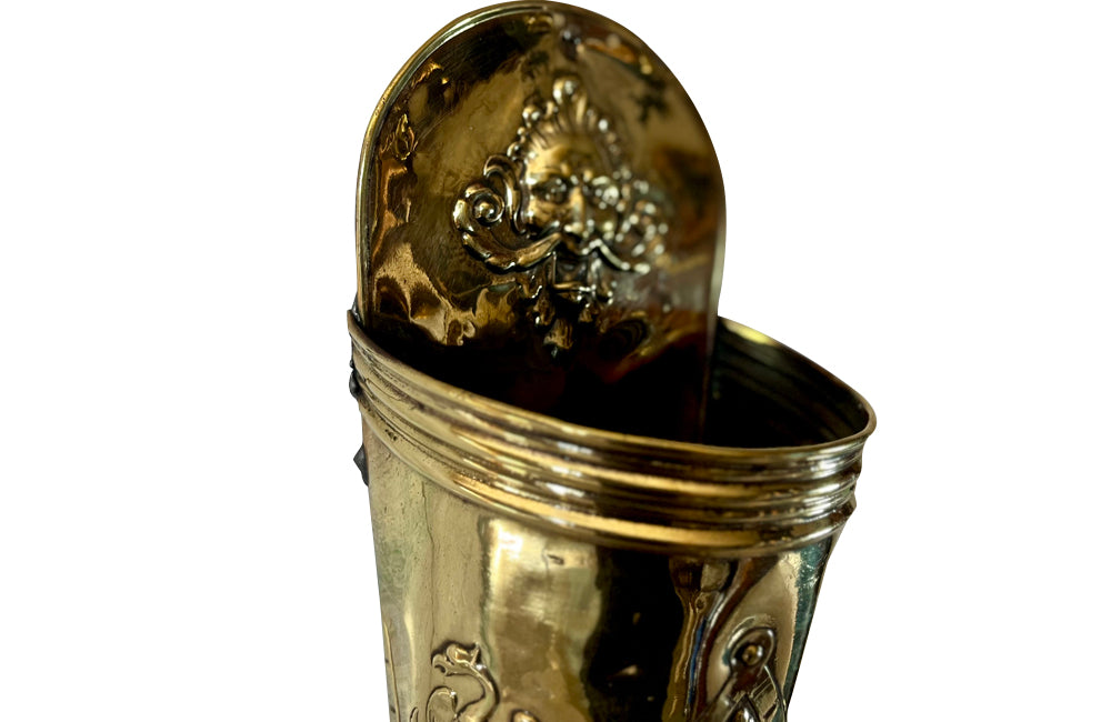 Large 19th century French embossed brass wall candle holder pocket
