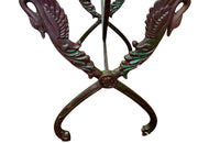 French bistro garden table with stunning cast iron swan design base with lovely green patination to base and old marble top circa 1900