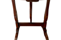 19th century small round cherry wood French vineyard table with turning lyre shaped support to shaped base