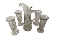 French 19th century Normandy glass jug and four matching tall stemmed glasses. 