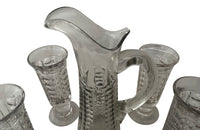 French 19th century Normandy glass jug and four matching tall stemmed glasses. 