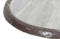 19th Century French enamelled bistro table with round grey marble top with brass surround