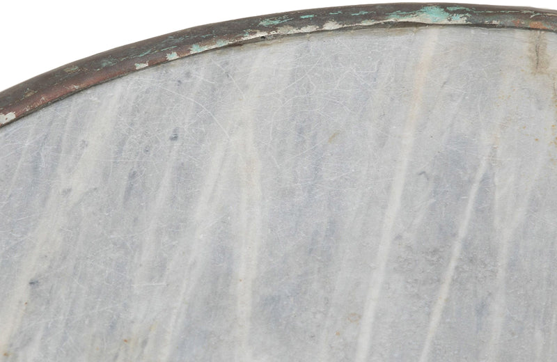 19th Century French enamelled bistro table with round grey marble top with brass surround