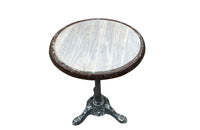 19th Century French enamelled bistro table with round grey marble top with brass surround
