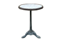 19th Century French enamelled bistro table with round grey marble top with brass surround