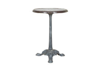 19th Century French enamelled bistro table with round grey marble top with brass surround
