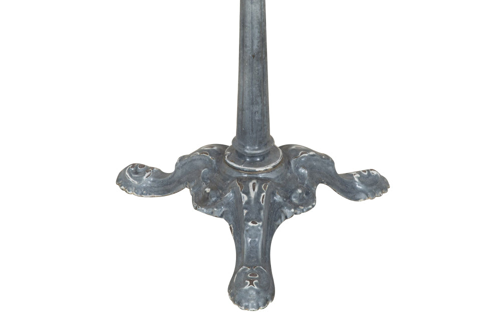 19th Century French enamelled bistro table with round grey marble top with brass surround