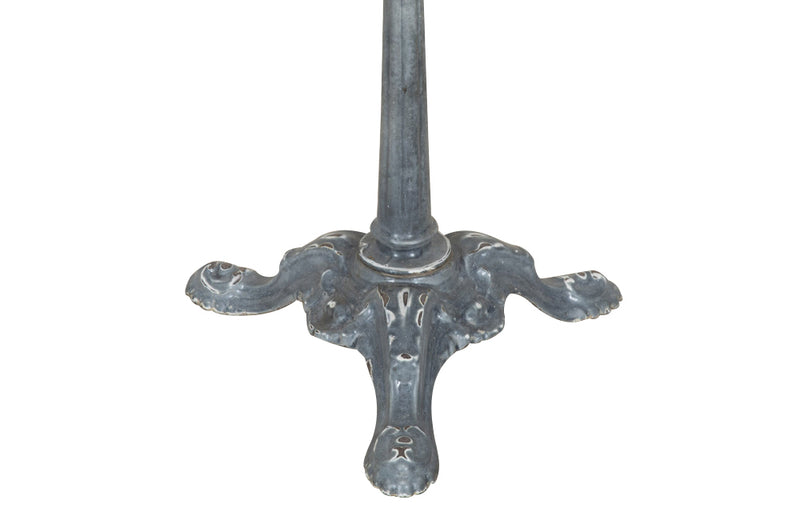 19th Century French enamelled bistro table with round grey marble top with brass surround