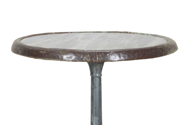 19th Century French enamelled bistro table with round grey marble top with brass surround