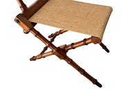 Charming little 19th Century French travel chair in faux bamboo with antique linen seat.