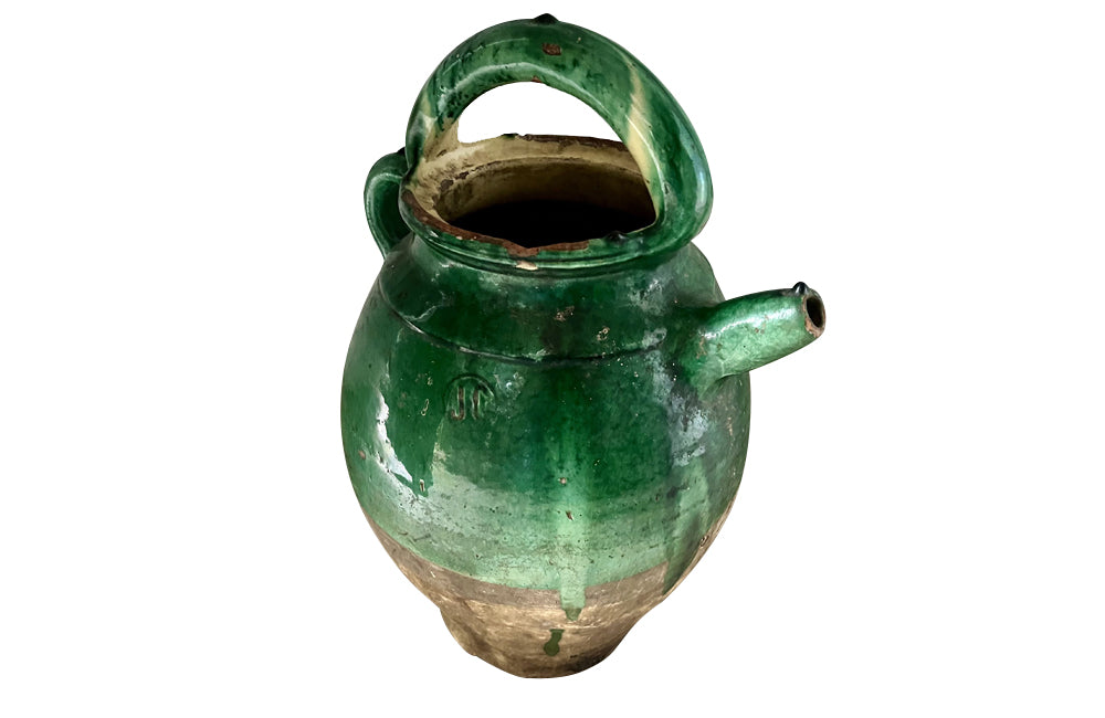 Late 19th Century French Green Glazed Cruche