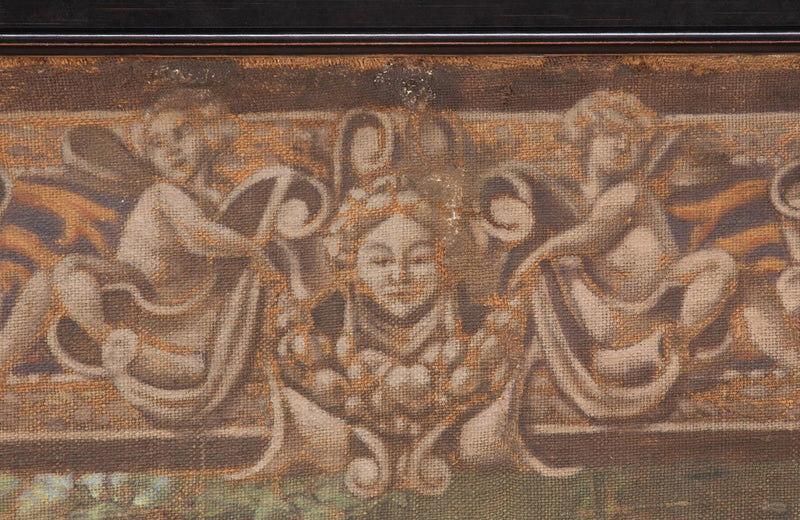 Beautiful, late 19th/early 20th century fabric French teinture panel depicting Four Nymphs and a Satyr