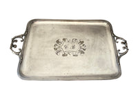 Large 19th Century French silverplate serving tray with engraved central monogram and two handles.