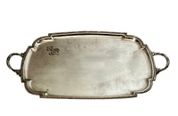 Beautiful, large, late 19th Century French shaped silver plate serving tray with monogram to top left corner.