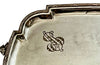 Beautiful, large, late 19th Century French shaped silver plate serving tray with monogram to top left corner.
