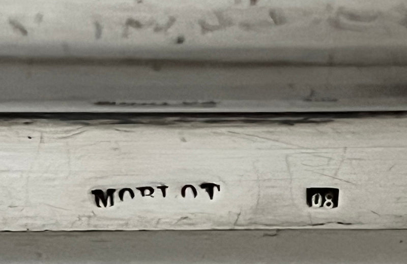 Beautiful, large, late 19th Century French shaped silver plate serving tray with monogram to top left corner.