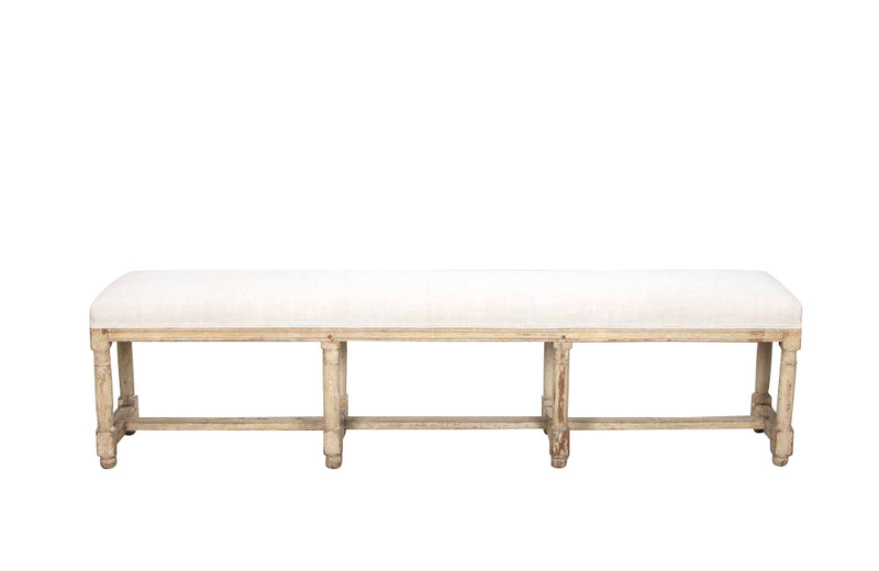 19th century French long oak painted upholstered bench - Banquette - French Antique Furniture