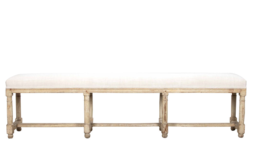 19th century French long oak painted upholstered bench - Banquette - French Antique Furniture