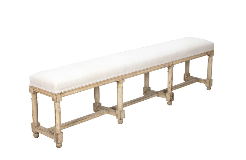 19th century French long oak painted upholstered bench - Banquette - French Antique Furniture