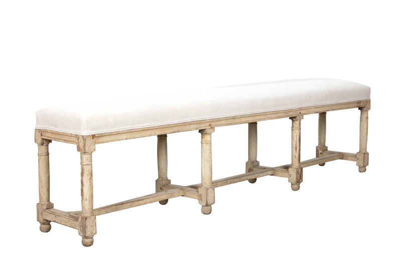 19th century French long oak painted upholstered bench - Banquette - French Antique Furniture