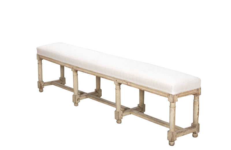 19th century French long oak painted upholstered bench - Banquette - French Antique Furniture