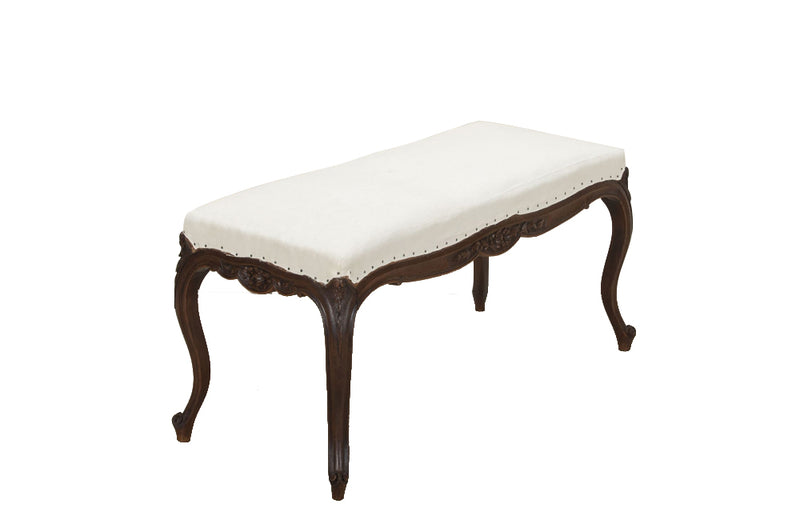 Antique bench or banquette 19th Century French walnut in the Louis XV style. French antique furniture.