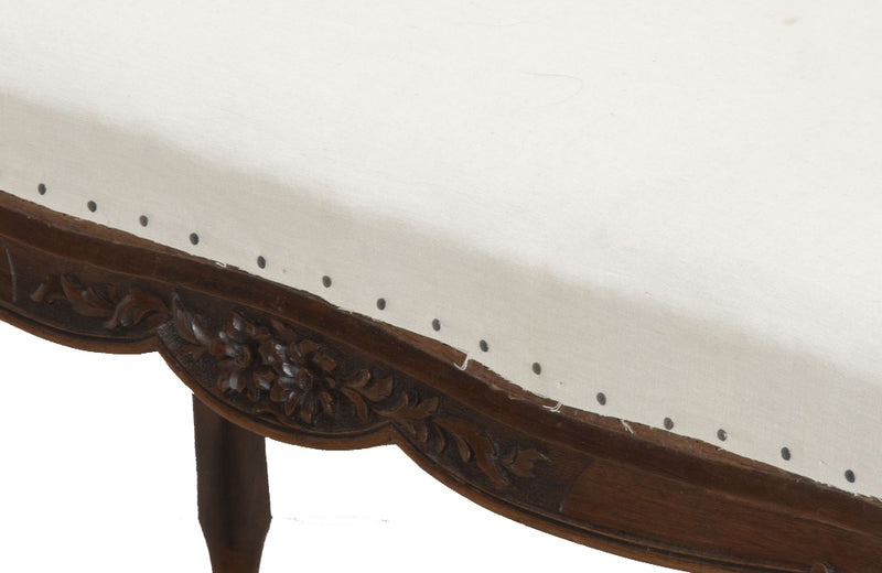 Antique bench or banquette 19th Century French walnut in the Louis XV style. French antique furniture.