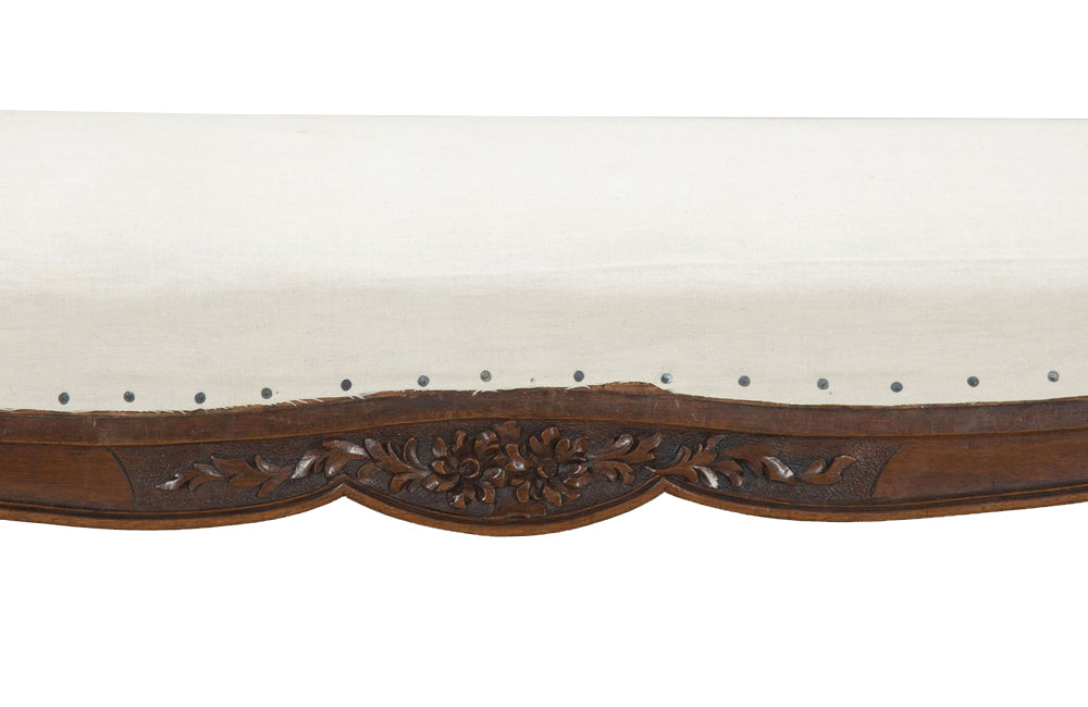Antique bench or banquette 19th Century French walnut in the Louis XV style. French antique furniture.