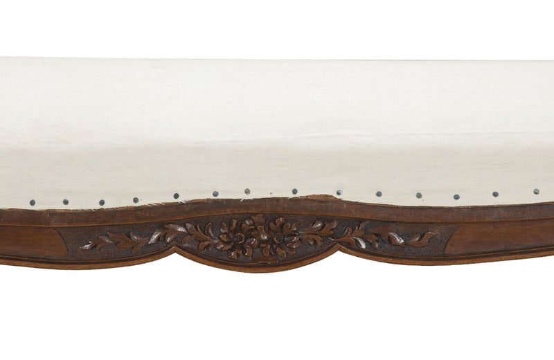 Antique bench or banquette 19th Century French walnut in the Louis XV style. French antique furniture.
