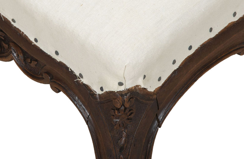 Antique bench or banquette 19th Century French walnut in the Louis XV style. French antique furniture.