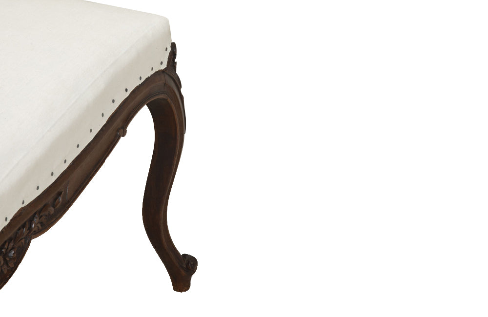 Antique bench or banquette 19th Century French walnut in the Louis XV style. French antique furniture.