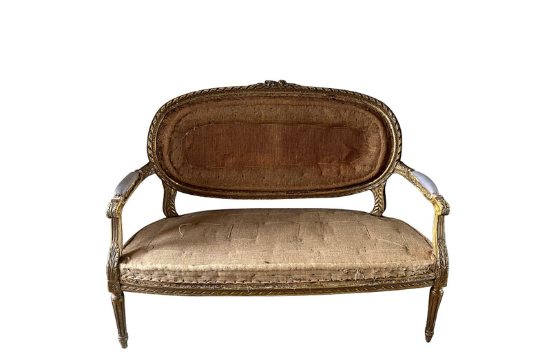 19th century, elegant giltwood carved canapé sofa in the Louis XVI style