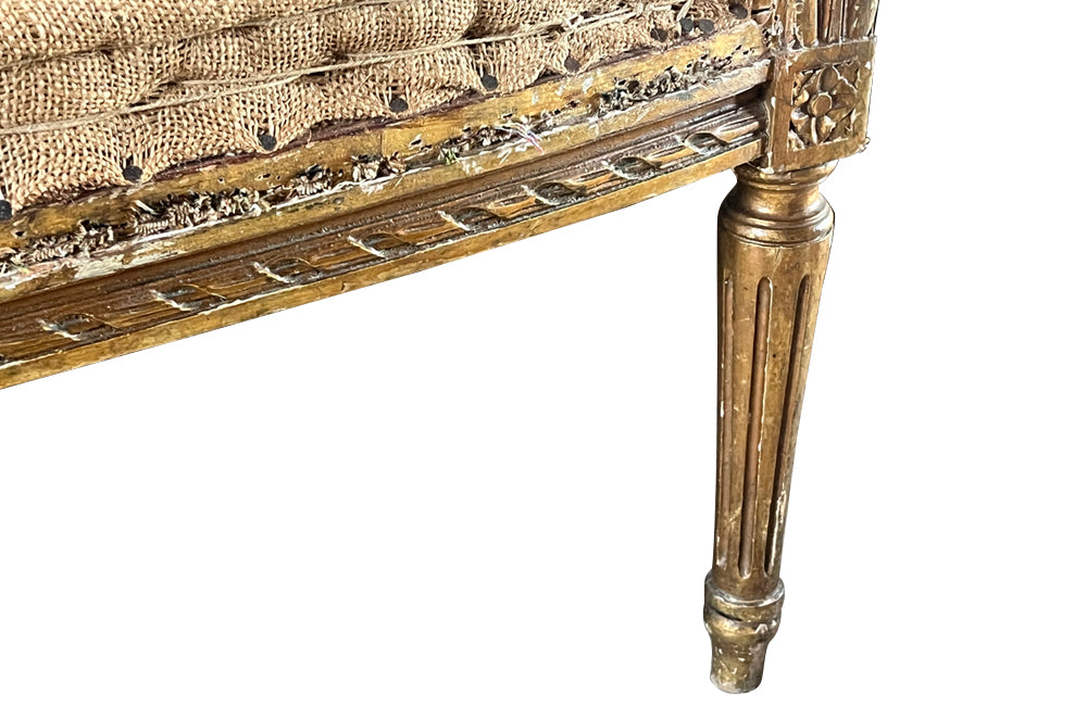 19th century, elegant giltwood carved canapé sofa in the Louis XVI style